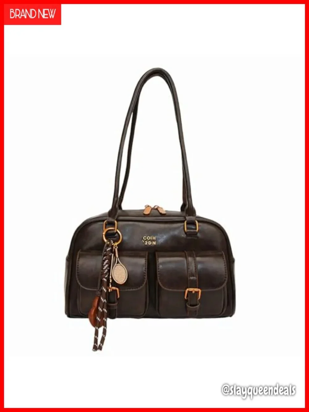 Vintage Faux Leather Hobo Shoulder Bag Women Y2K Purse Double Buckle Pockets